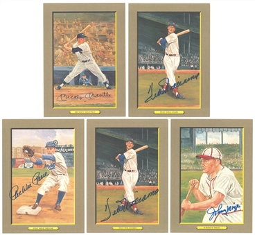 1987/88 Perez-Steele "Great Moments" Card Collection (5) Including (2) Ted Williams, Mickey Mantle, Johnny Mize & Pee Wee Reese (Beckett PreCert)